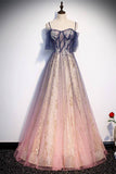 Straps Pink and Navy Blue Ombre Long Party HZ0308