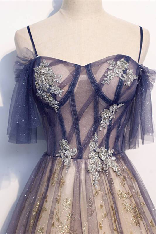 Straps Pink and Navy Blue Ombre Long Party HZ0308