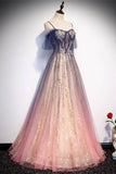 Straps Pink and Navy Blue Ombre Long Party HZ0308