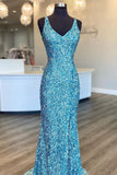 Light Blue Sequin Mermaid Long Prom Dress with HZ0308
