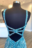 Light Blue Sequin Mermaid Long Prom Dress with HZ0308