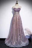 Strapless Purple A-line Long Prom HZ0308