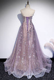 Strapless Purple A-line Long Prom HZ0308