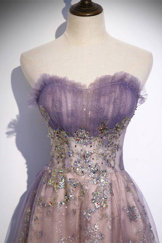 Strapless Purple A-line Long Prom HZ0308
