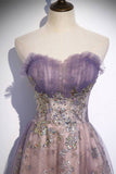 Strapless Purple A-line Long Prom HZ0308