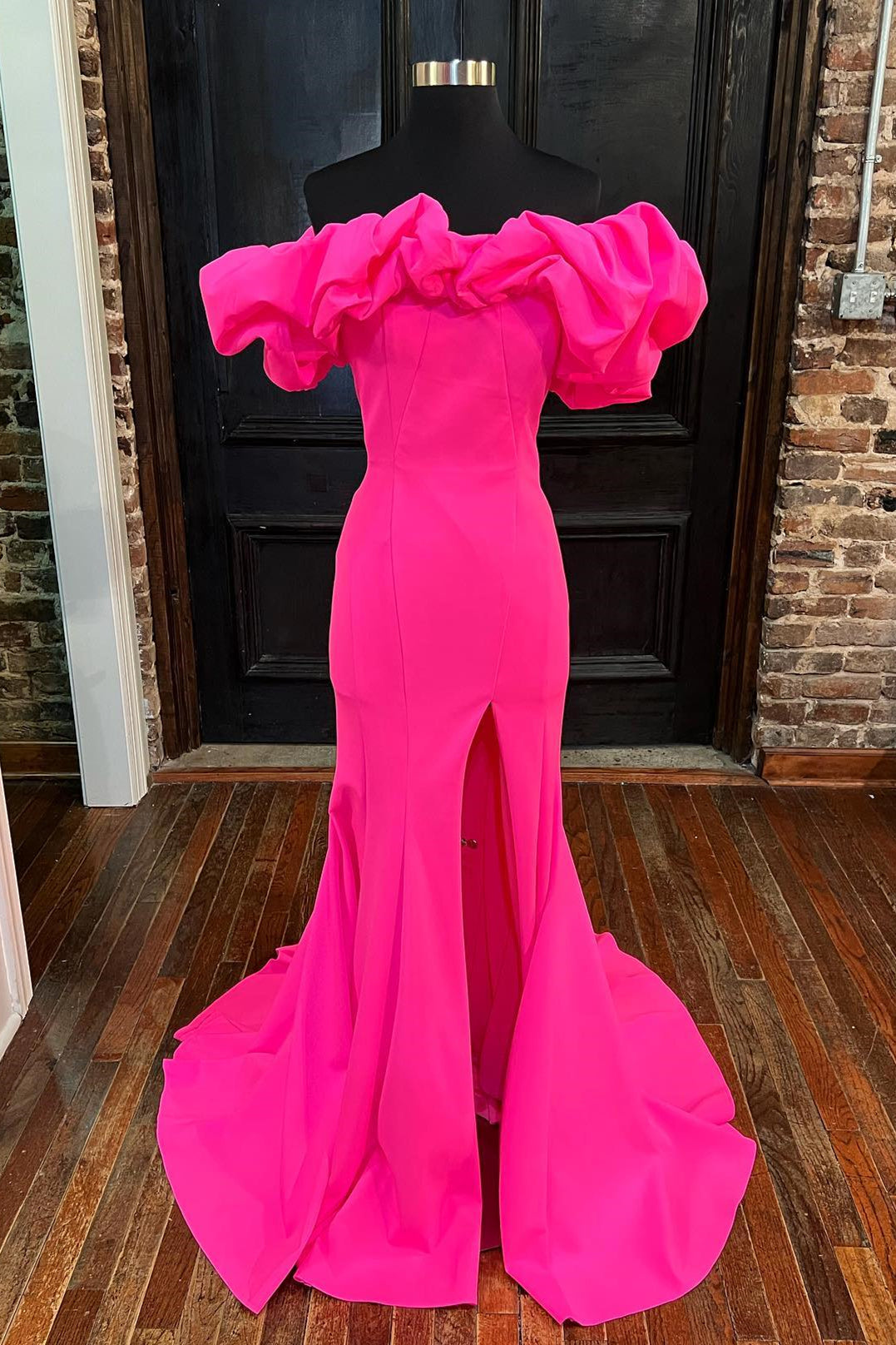 Hot Pink Off the Shoulder Mermaid Long Formal Dress with HZ0308
