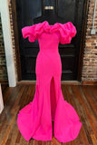 Hot Pink Off the Shoulder Mermaid Long Formal Dress with HZ0308