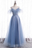 Blue A-line Long Formal Dress with Spaghetti HZ0308