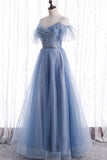 Blue A-line Long Formal Dress with Spaghetti HZ0308