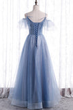 Blue A-line Long Formal Dress with Spaghetti HZ0308