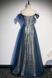 Off the Shoulder Navy Blue Tulle Formal HZ0308