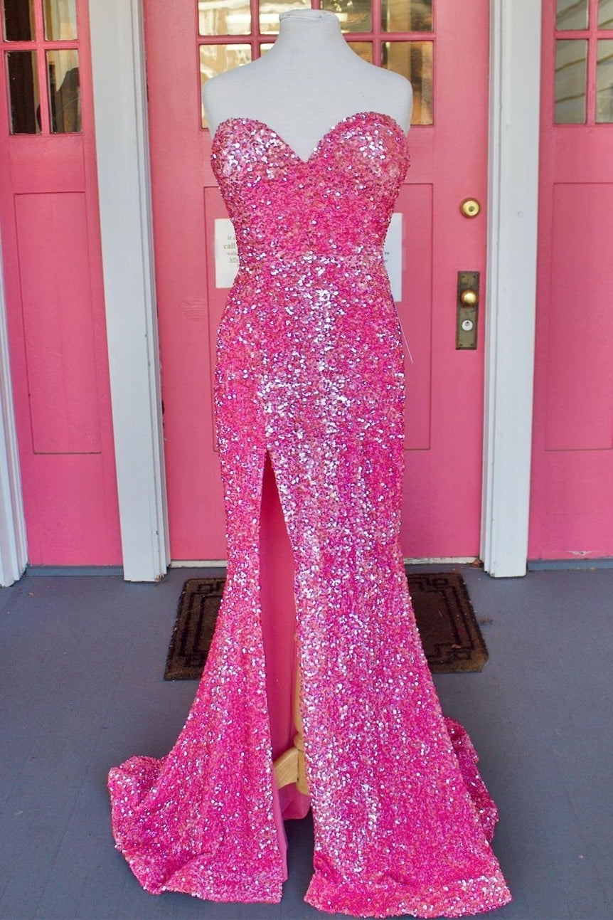 Sparkle Hot Pink Sequin Mermaid Sweetheart Long Prom HZ0308