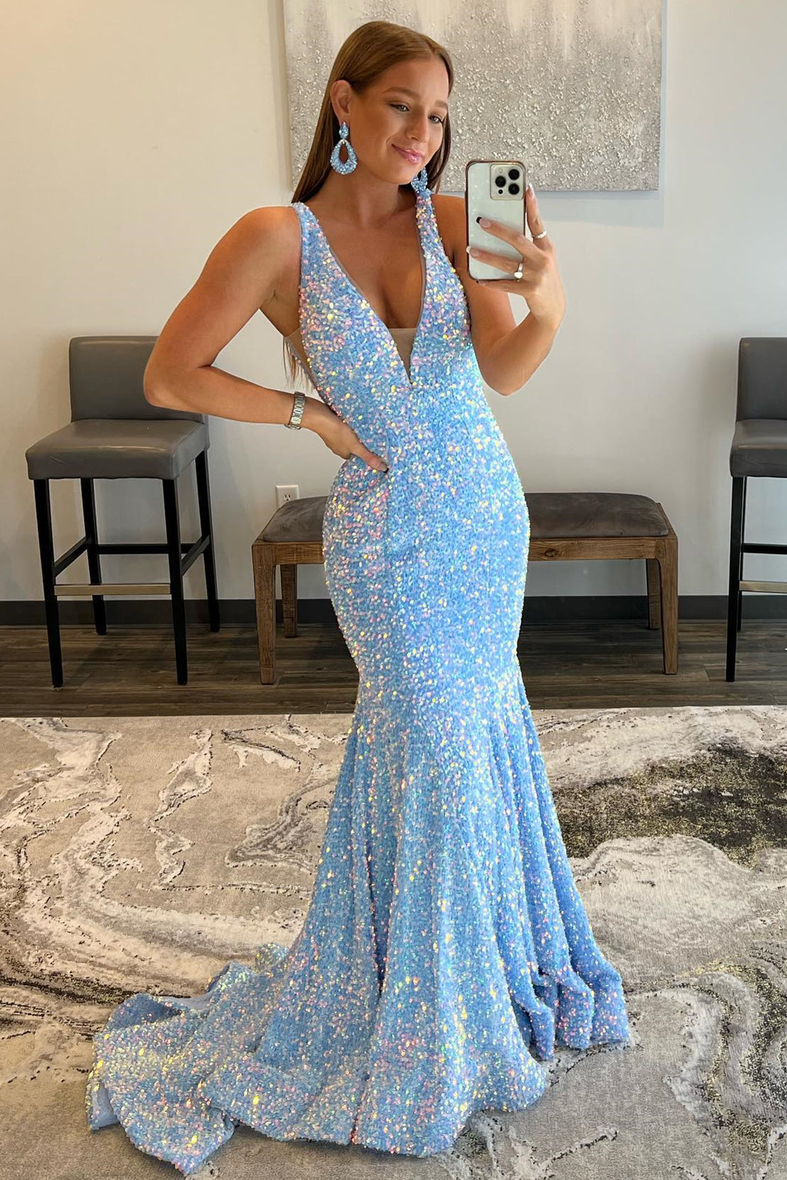 Light Blue Sequin Mermaid Long Formal HZ0308