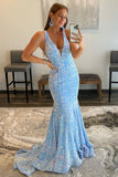 Light Blue Sequin Mermaid Long Formal HZ0308