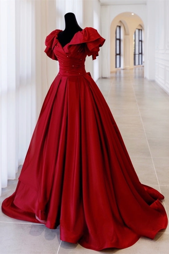Red Ball Gown with Bell Sleeves and Lace UP HZ0308
