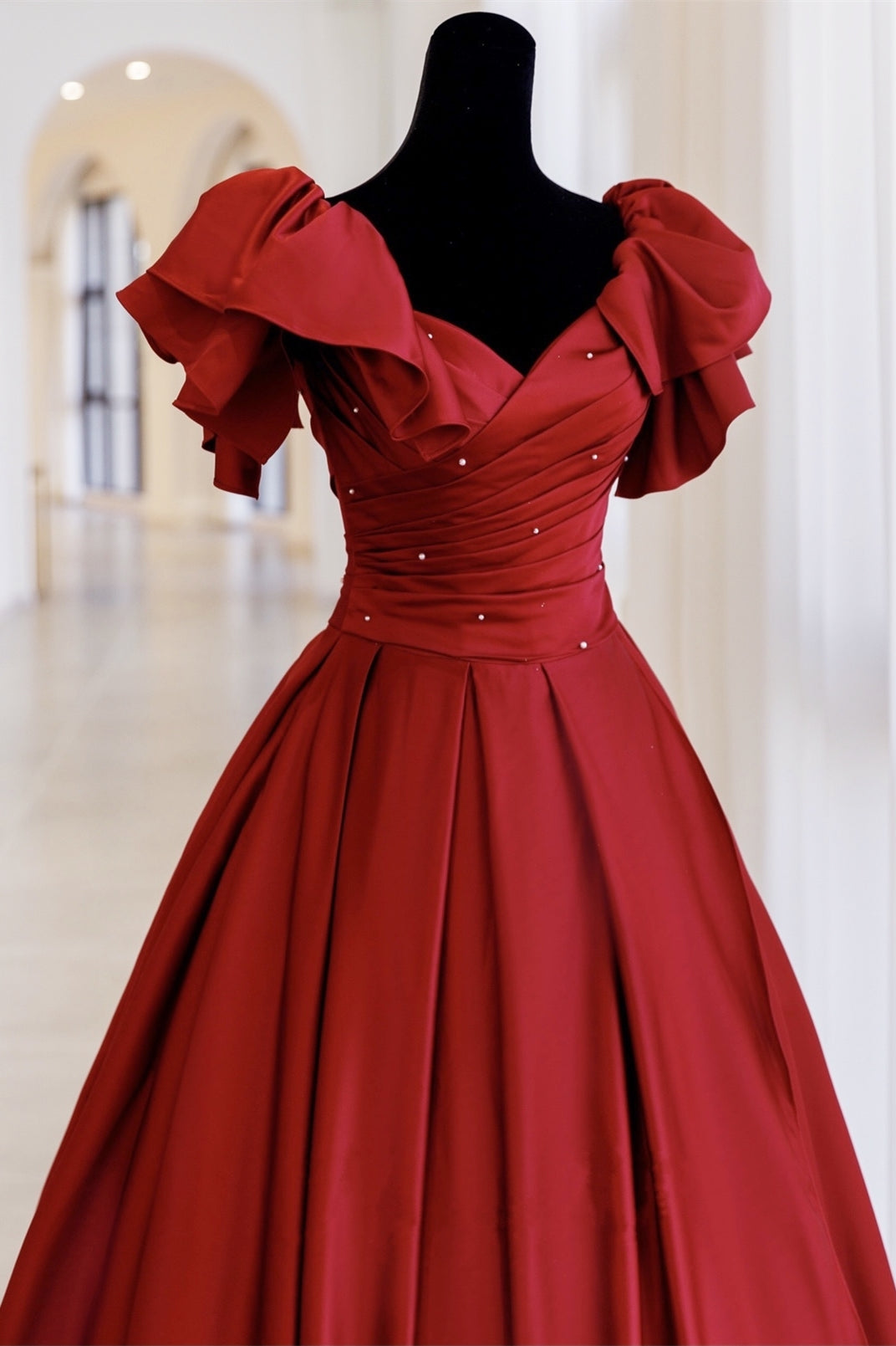 Red Ball Gown with Bell Sleeves and Lace UP HZ0308