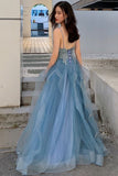 A-line Blue Lace Appliques Long Prom HZ0308