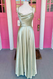 Sage Green A-line Long Formal Dress with Cowl HZ0308