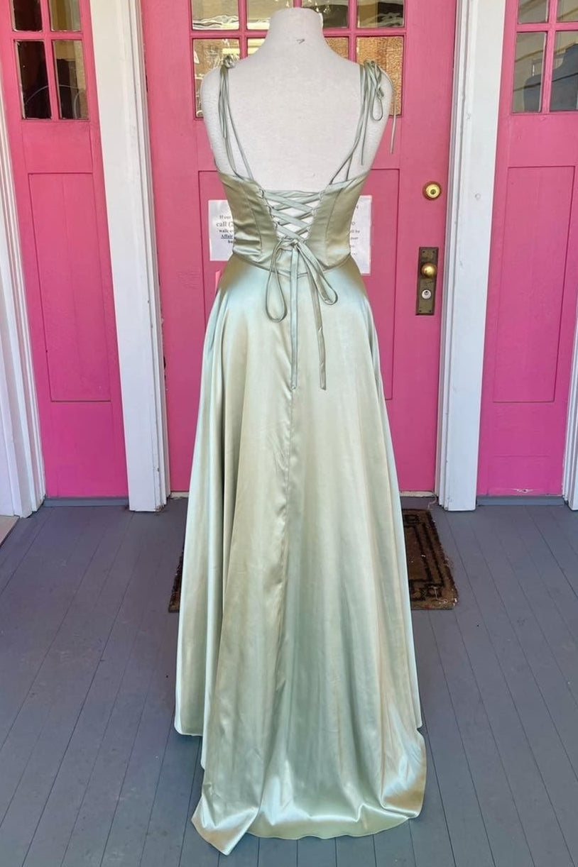 Sage Green A-line Long Formal Dress with Cowl HZ0308