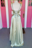 Sage Green A-line Long Formal Dress with Cowl HZ0308