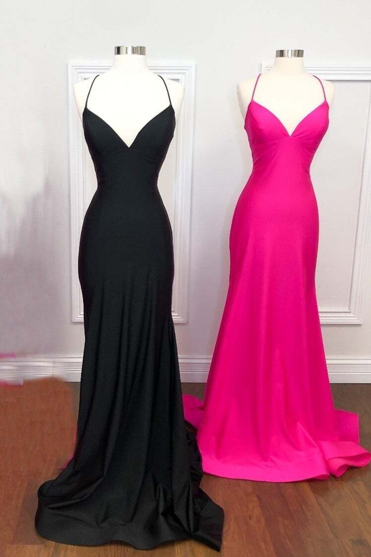 Straps Hot Pink Mermaid Simple Long Prom HZ0308