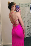 Straps Hot Pink Mermaid Simple Long Prom HZ0308