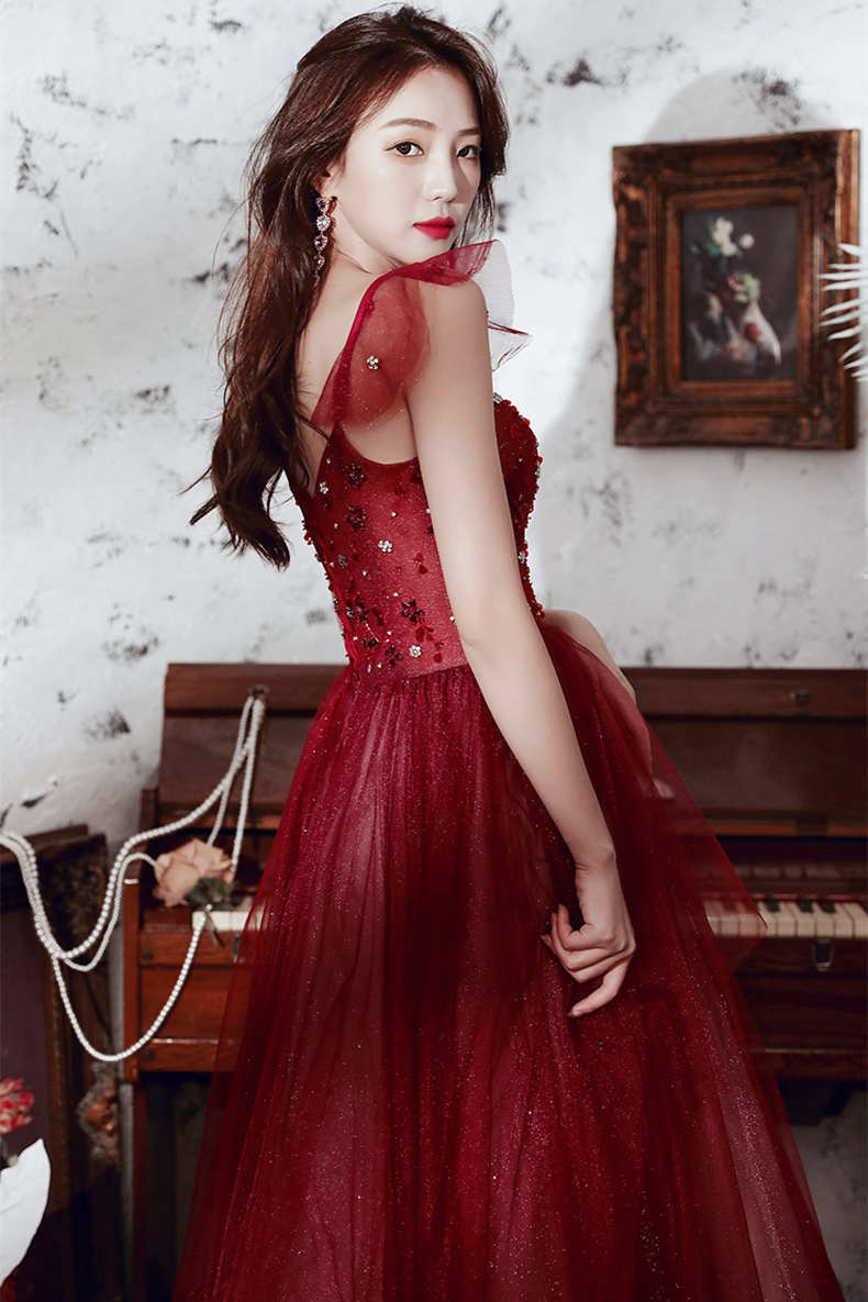 A-line Wine Red Tulle Long Party HZ0308