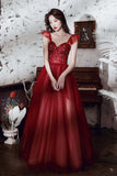 A-line Wine Red Tulle Long Party HZ0308