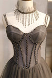 Double Straps Grey A-line Long Prom HZ0308