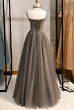 Double Straps Grey A-line Long Prom HZ0308