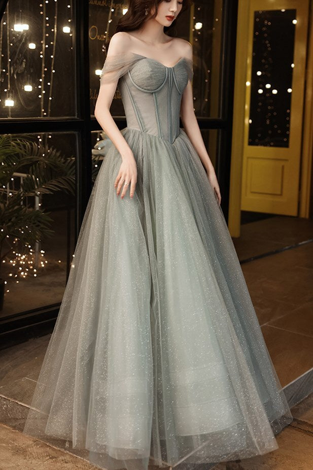 Off the Shoulder Grey Formal HZ0308