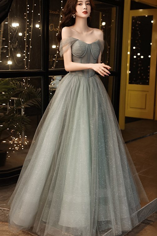 Off the Shoulder Grey Formal HZ0308
