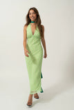Niulatu A Line V Neckline Straps Green Long Prom Dresses Evening Dress HZ1110