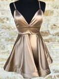 Niulatu Short A-line V Neck Satin Prom Homecoming HZ1007