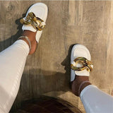 Niulatu Design Gold Chain Women Slipper Closed Toe Slip On Mules Shoes Round Casual Slides Flip Flop Plus Size 36-43 Ytmtloy DJSE