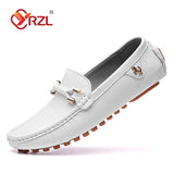 Niulatu Loafers Men Handmade Leather Shoes Casual Driving Flats Slip-on Shoes Moccasins Boat Shoes Black/White/Blue Plus Size DJSE