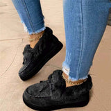 Niulatu Women Fur Slip-on Cotton Shoes Bowknot Plush Loafers Warm Short Snow Boots Female Furry Flat Shoes Platform Casual DJSE