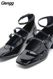 Niulatu Summer White Mary Janes Heeled Sandals For Women Squared Toe Block Heel Slingbacj Shoes Black Leather Heels DJSE