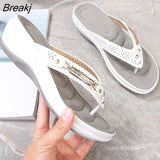 Niulatu Summer Women's Slippers Summer Metal Button Shoes Wedge Outdoor Sports Beach Sandals Women Outside Platform Flip Flops DJSE