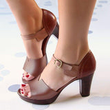 Niulatu Sandals Chunky Heel Women Sandals Summer elderly Ankle Strap Elegant Ladies Shoes High Heel Peep Toe Leather Pumps DJSE