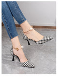 Niulatu Sexy Ladies High Heels Women Stiletto Houndstooth Color Matching Metal Pointed Toe Shoes For Wedding Women DJSE