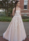 Niulatu made champagne lace tulle long prom dress, A line evening dresses HZ0113
