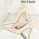 Niulatu Shoes New Patent Leather Woman Pumps Metal Stone Pattern High Heels Designer Women Heels Stiletto Female Pumps Size 43 DJSE