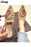 Niulatu Loafers Shoes Rhinestone Crystal Loafers Ladies Casual Shoes for Women Pointed-Toe Flats Spring and Autumn Loafers DJSE