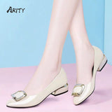 Niulatu Shoes Black Patent Leather Dress Shoes Pointed Toe Boat Shoes Med Heels Pumps Soft Comfortable Mother Work Shoes DJSE