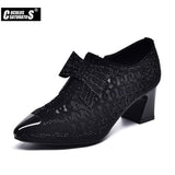 Niulatu Bling Bling Rhinestone Mesh Pointed toe High Heels Sandals Square Heels Female Crystal Mesh Shoes Sandals DJSE