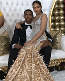 Niulatu Crystal Appliques Straps Black Girl Prom Dresses Open Back Mermaid Evening Dresses HZ0113