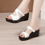 Niulatu 32-43 Platform Wedges Shoes Women Slippers Summer 2025 Cutout High Heels Slides Ladies Office Shoes Leather Slippers DJSE