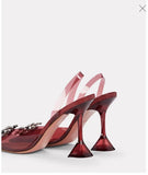 Niulatu New arrival burgundy pointed transparent sandals new stiletto rhinestone sexy Baotou high heels Wedding Shoes DJSE