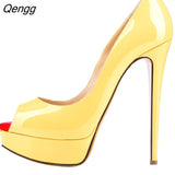 Niulatu leather 14cm women's shoes European and American fight color fish mouth fine with high heels young daily shoes DJSE